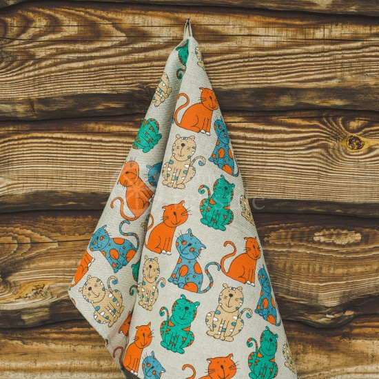 Colourful half-linen kitchen towel "Cats"